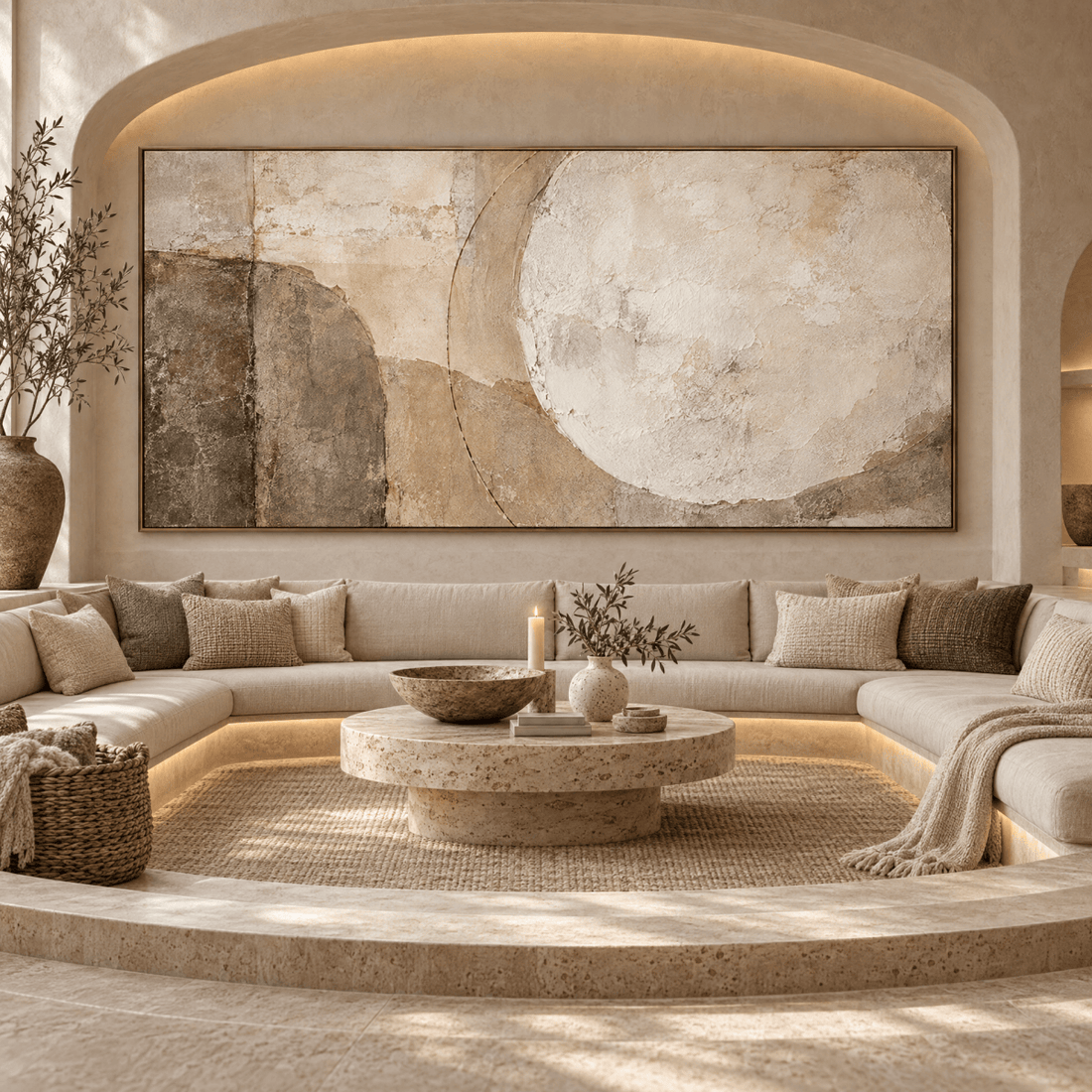 Wabi-Sabi Wall Art – Oversized Beige and Taupe Minimalist Textured Look Canvas for Living Room - Sense for Decor