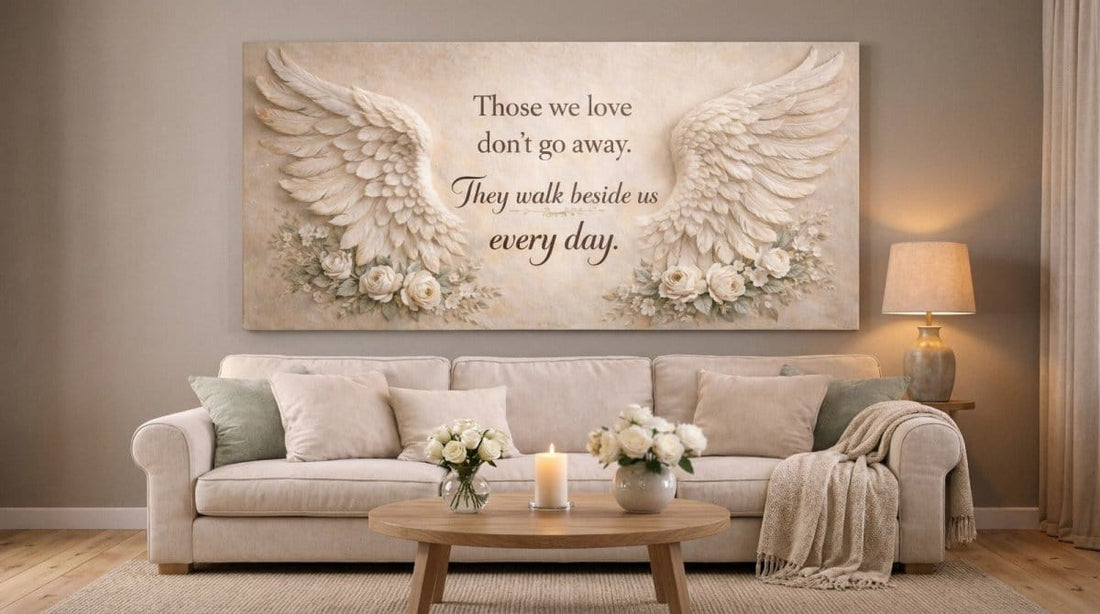 Waiting In Heaven Memorial Wall Art - Lavender & Periwinkle Floral Canvas with Gold Accents - Sense for Decor