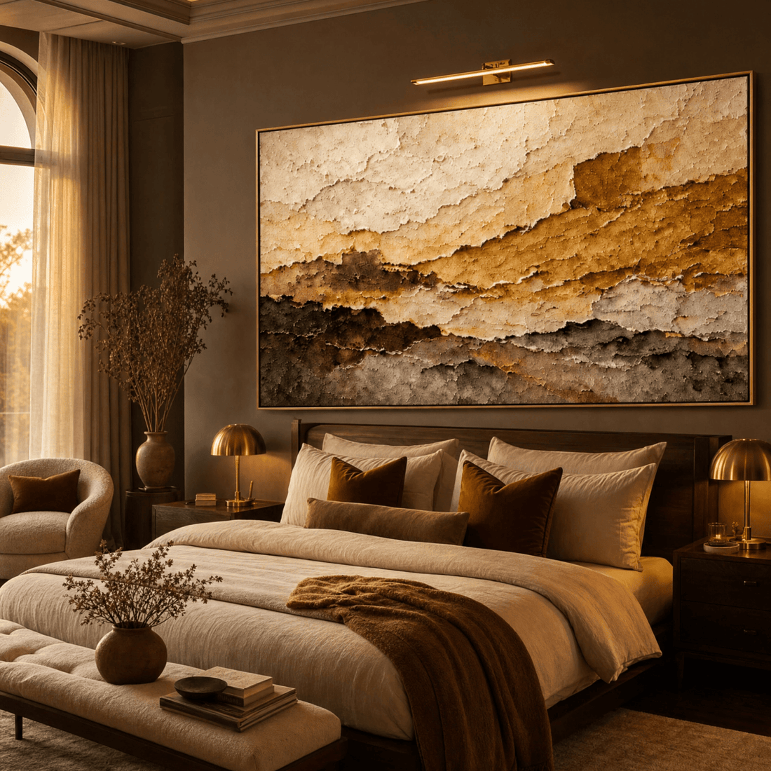 Warm Gold Abstract Wall Art | Hand-Embellished Textured Canvas | Earth Tone Large Statement Piece | Terracotta & Gold - Sense for Decor