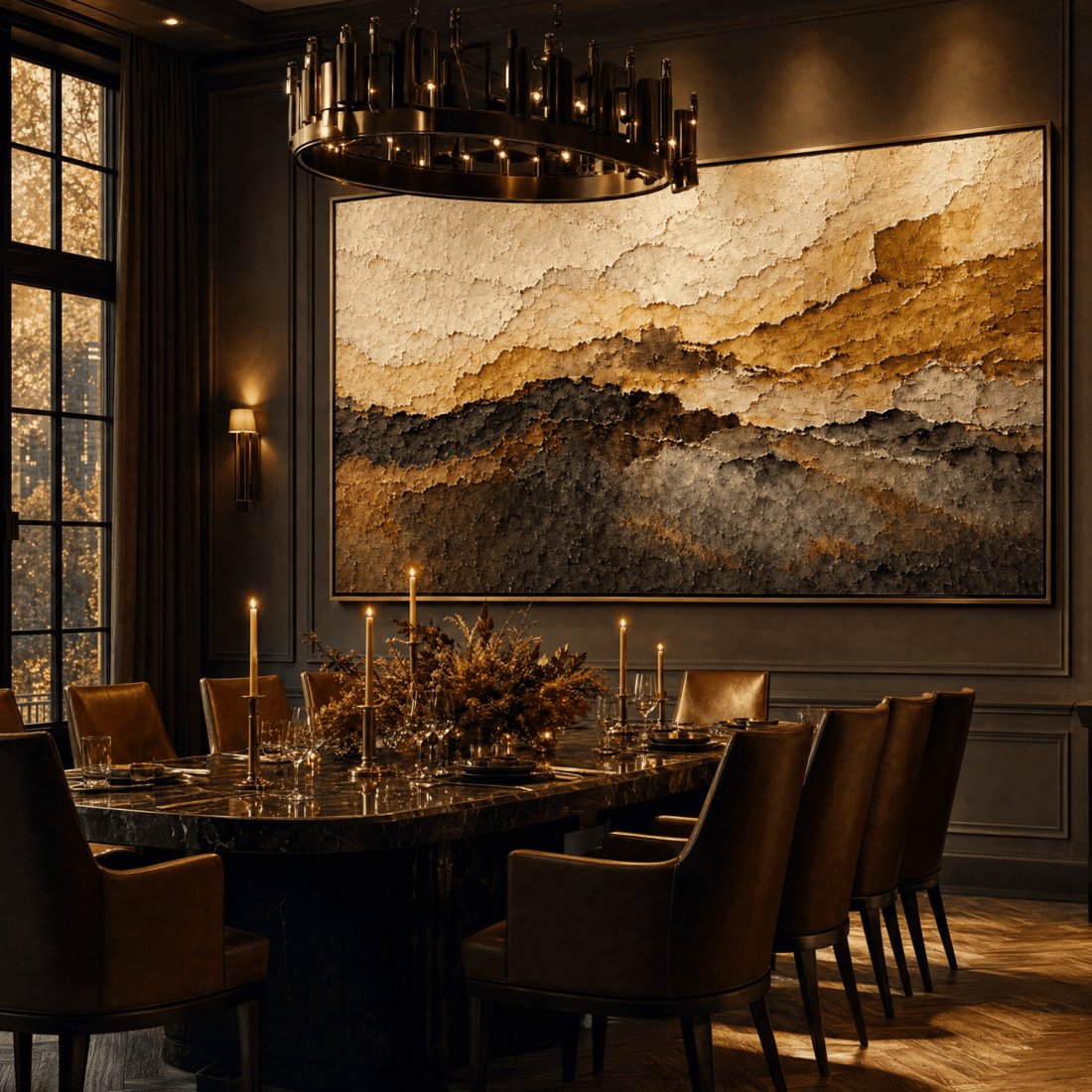 Warm Gold Abstract Wall Art | Hand-Embellished Textured Canvas | Earth Tone Large Statement Piece | Terracotta & Gold - Sense for Decor