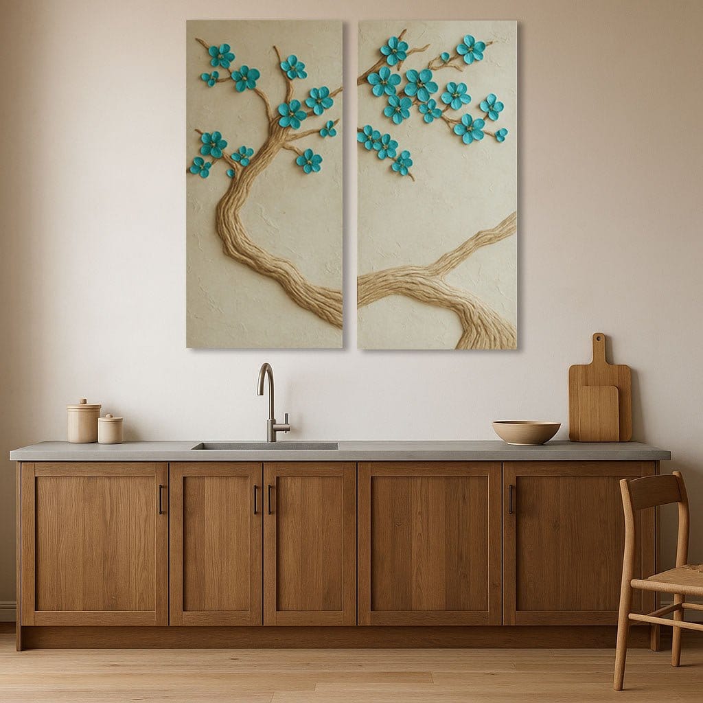 Whispering Branches Teal Wall Art Elegant Nature - Inspired Canvas Print - Sense for Decor