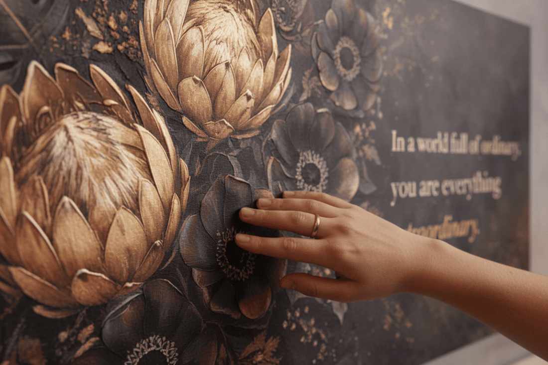 You Are Everything Extraordinary Wall Art - Moody Boho Protea Canvas Print with Deep Plum & Gold Tones - Sense for Decor