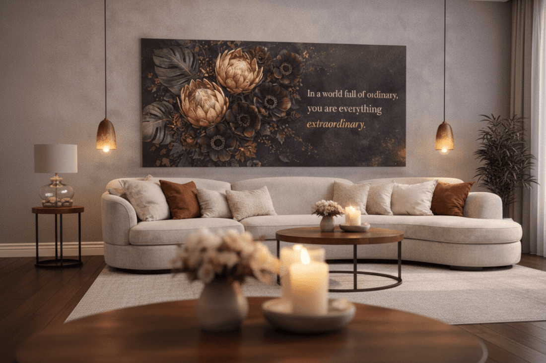 You Are Everything Extraordinary Wall Art - Moody Boho Protea Canvas Print with Deep Plum & Gold Tones - Sense for Decor