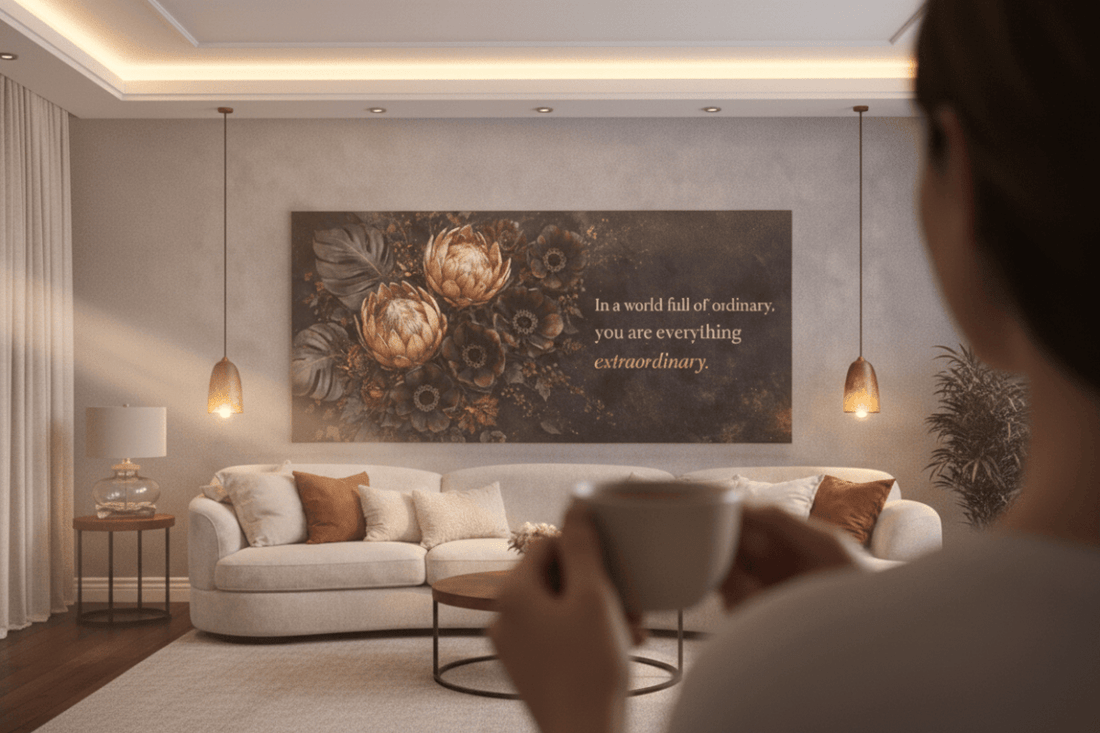 You Are Everything Extraordinary Wall Art - Moody Boho Protea Canvas Print with Deep Plum & Gold Tones - Sense for Decor
