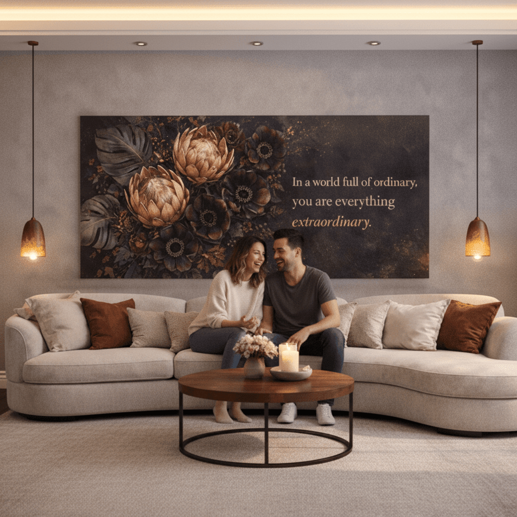 You Are Everything Extraordinary Wall Art - Moody Boho Protea Canvas Print with Deep Plum & Gold Tones - Sense for Decor