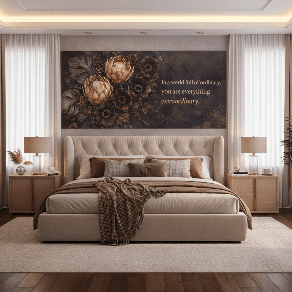 You Are Everything Extraordinary Wall Art - Moody Boho Protea Canvas Print with Deep Plum & Gold Tones - Sense for Decor