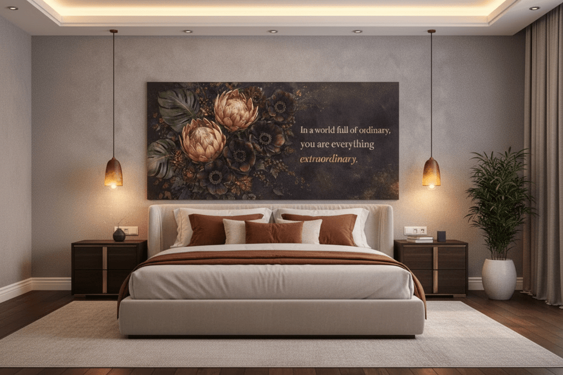 You Are Everything Extraordinary Wall Art - Moody Boho Protea Canvas Print with Deep Plum & Gold Tones - Sense for Decor