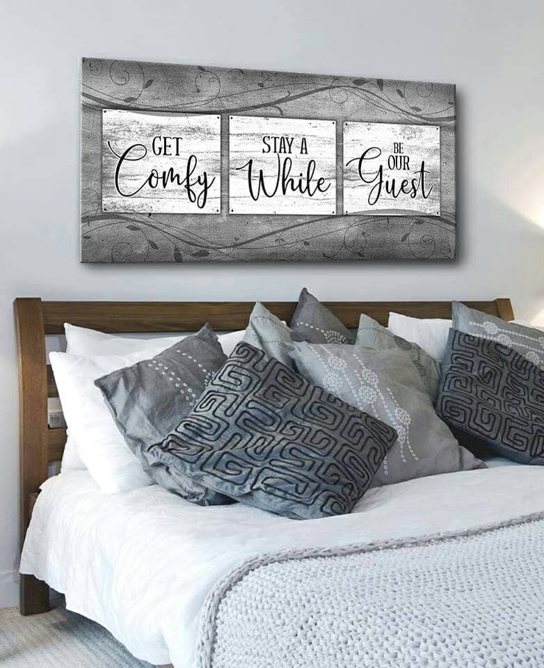 Bedroom Wall Art: Get Comfy Stay A While (Wood Frame Ready To Hang)