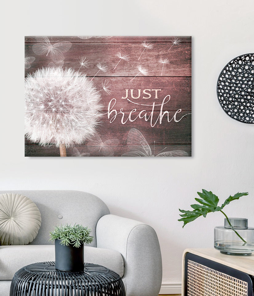 Just Breathe Wall Art – Inspirational Quote Canvas for Bedroom and Living Room Decor