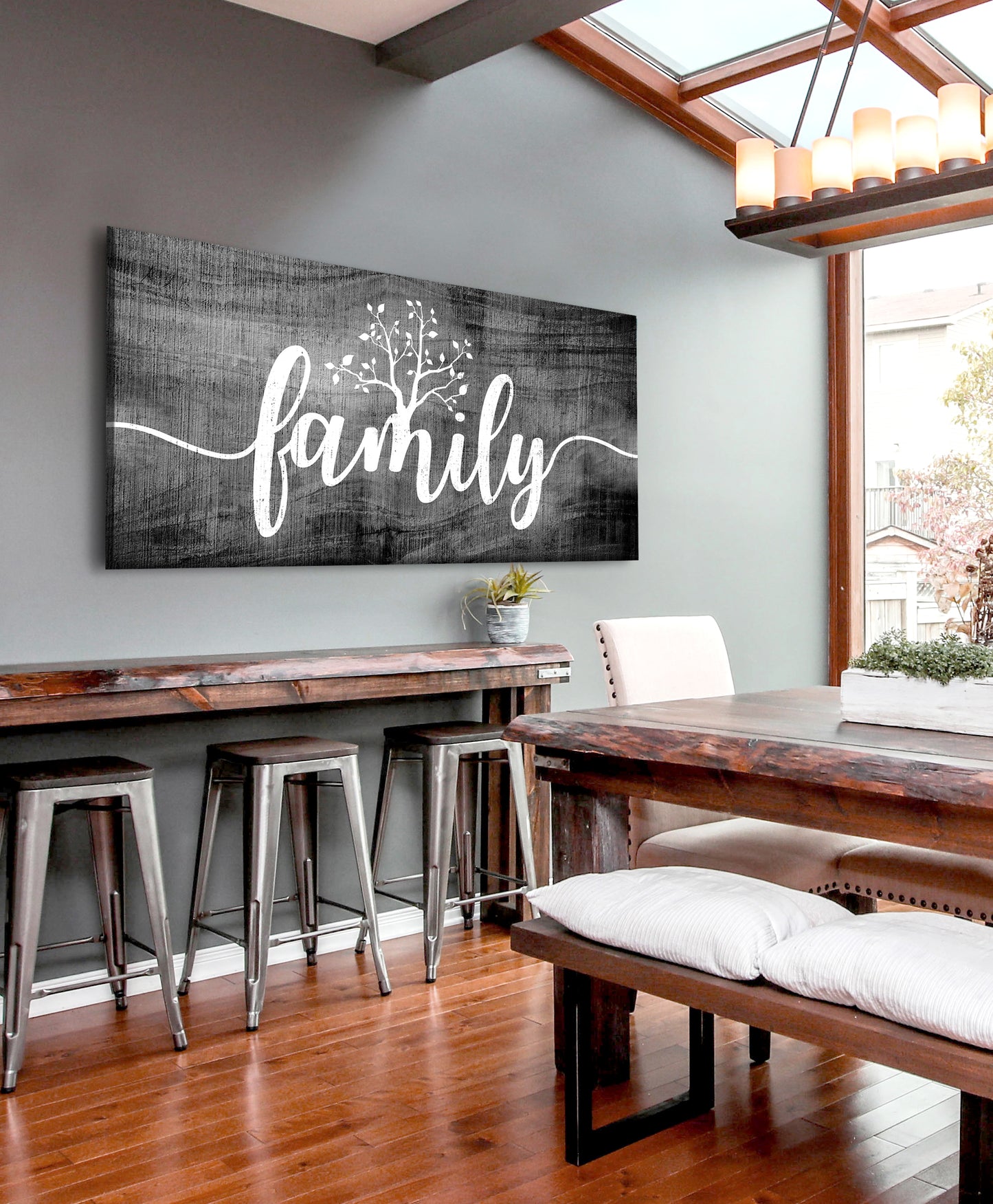 Home Wall Art: Family Word Sign V2 (Wood Frame Ready To Hang)