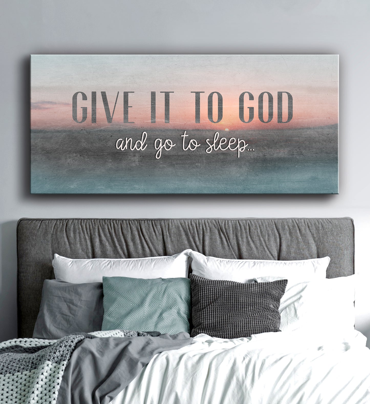 Christian Wall Art: Give It To God And Go To Sleep (Wood Frame Ready To Hang)
