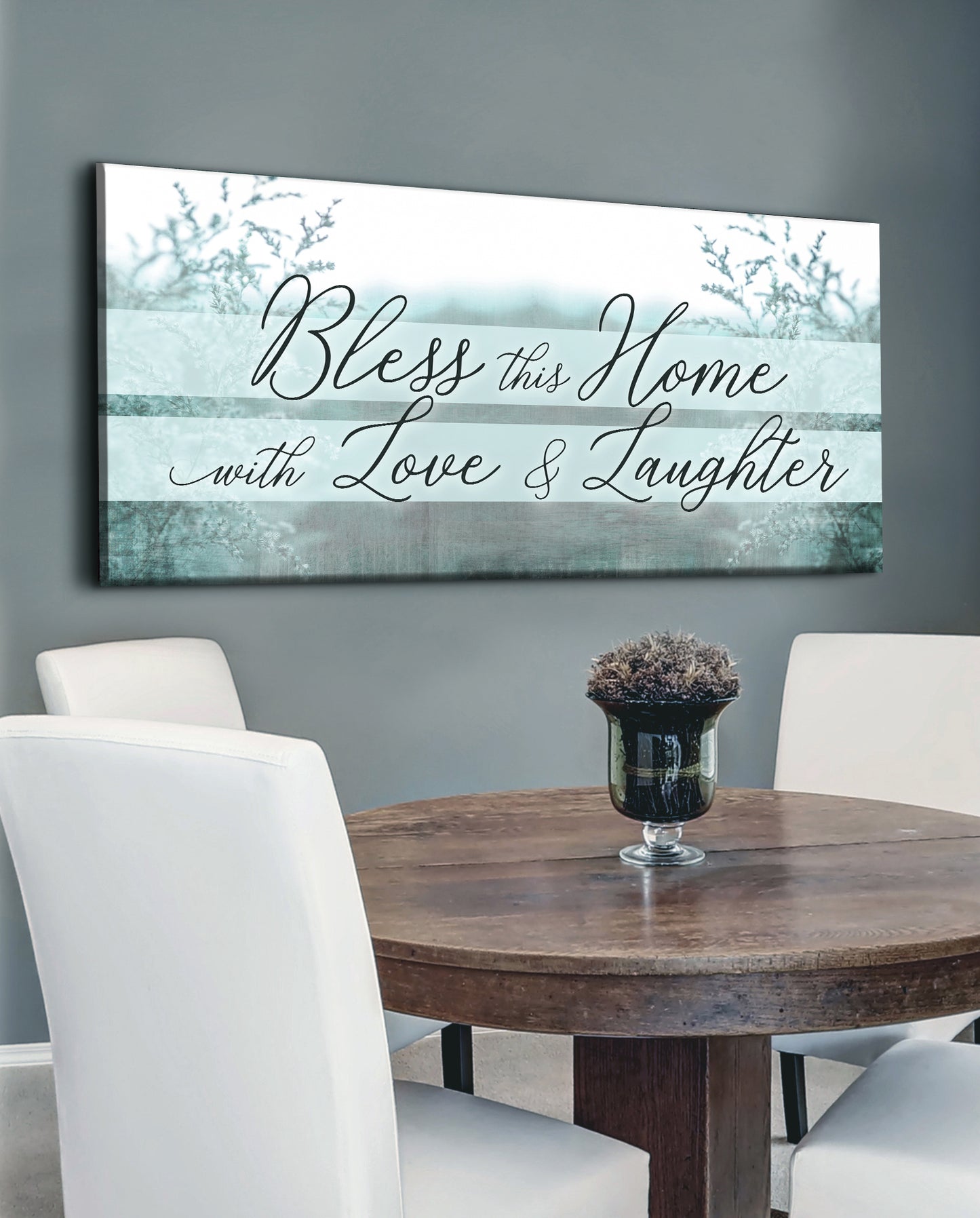 Home Wall Art: Bless This Home With Love And Laughter V4 (Wood Frame Ready To Hang)
