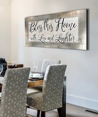 Christian Wall Art: Bless This Home With Love (Wood Frame Ready To Hang) - Sense for Decor