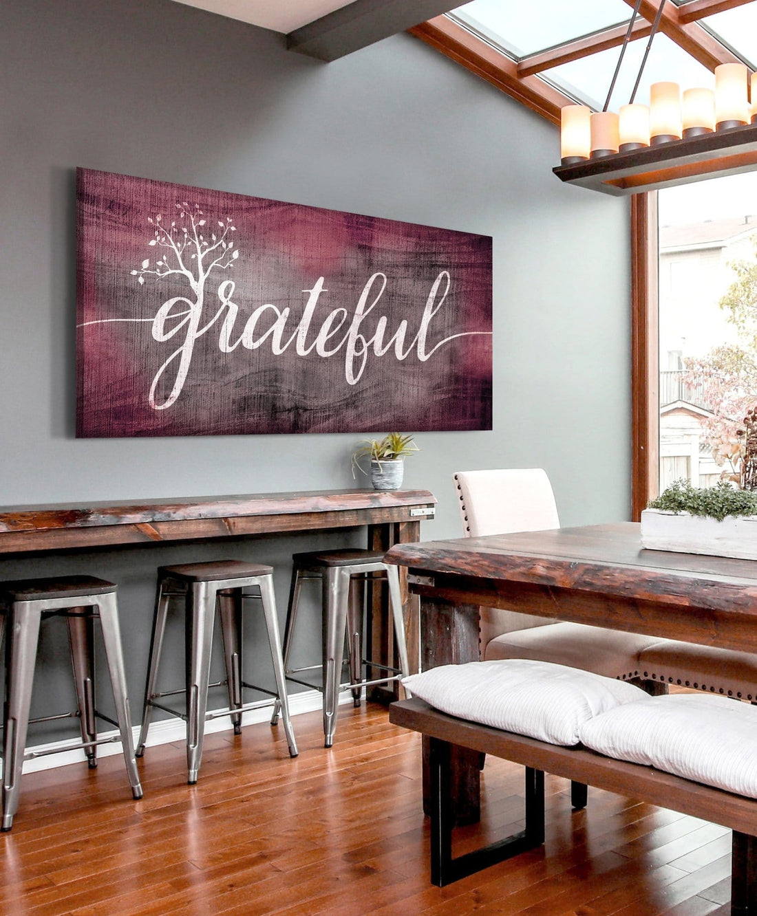 Christian Wall Art: Grateful Word Sign (Wood Frame Ready To Hang) - Sense for Decor