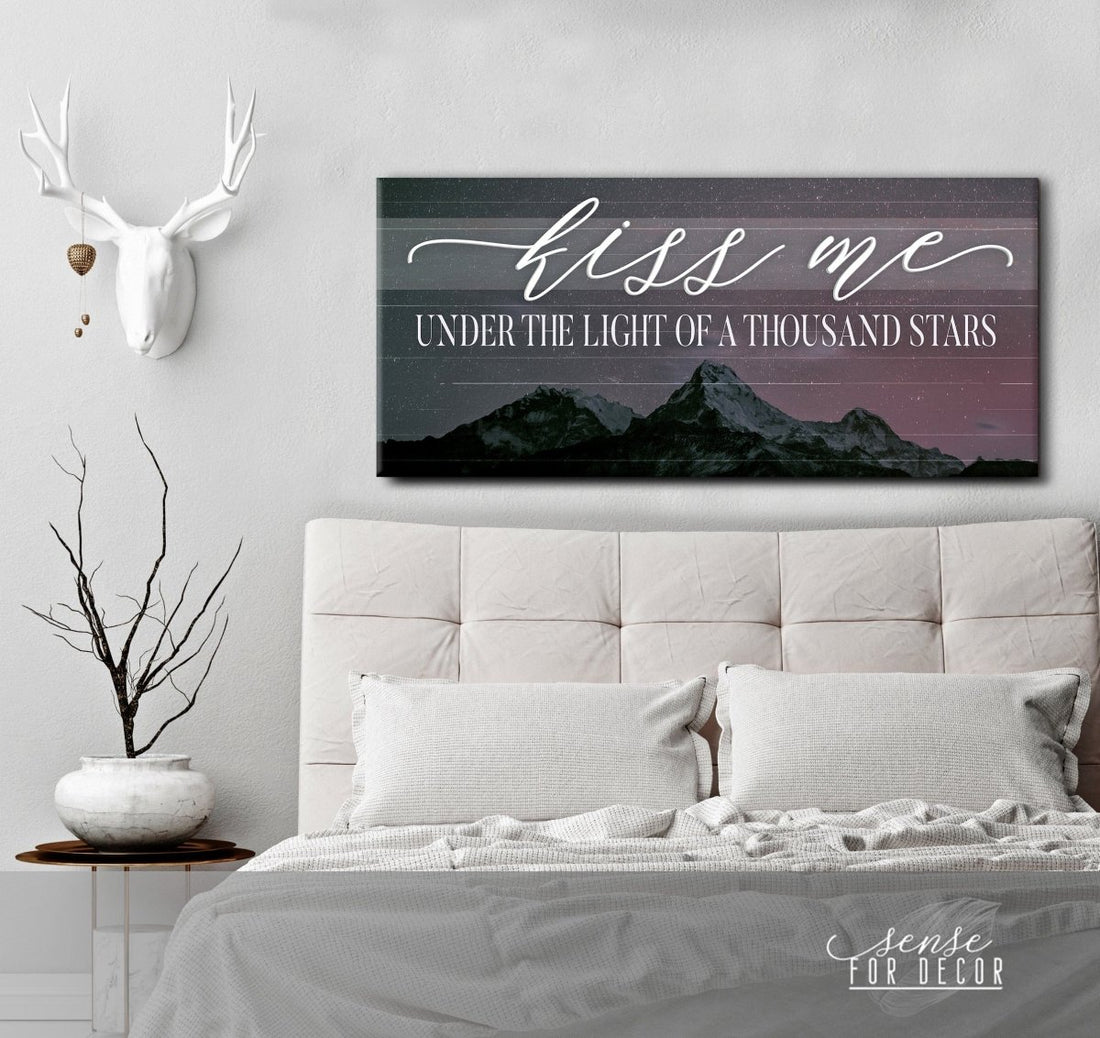 Couples Wall Art: Kiss Me Under The Light Of A Thousand Stars (Wood Frame Ready To Hang) - Sense for Decor
