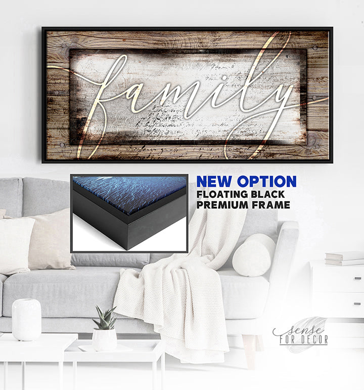 Family Wall Art: Family Word Sign V4 (Wood Frame Ready To Hang)