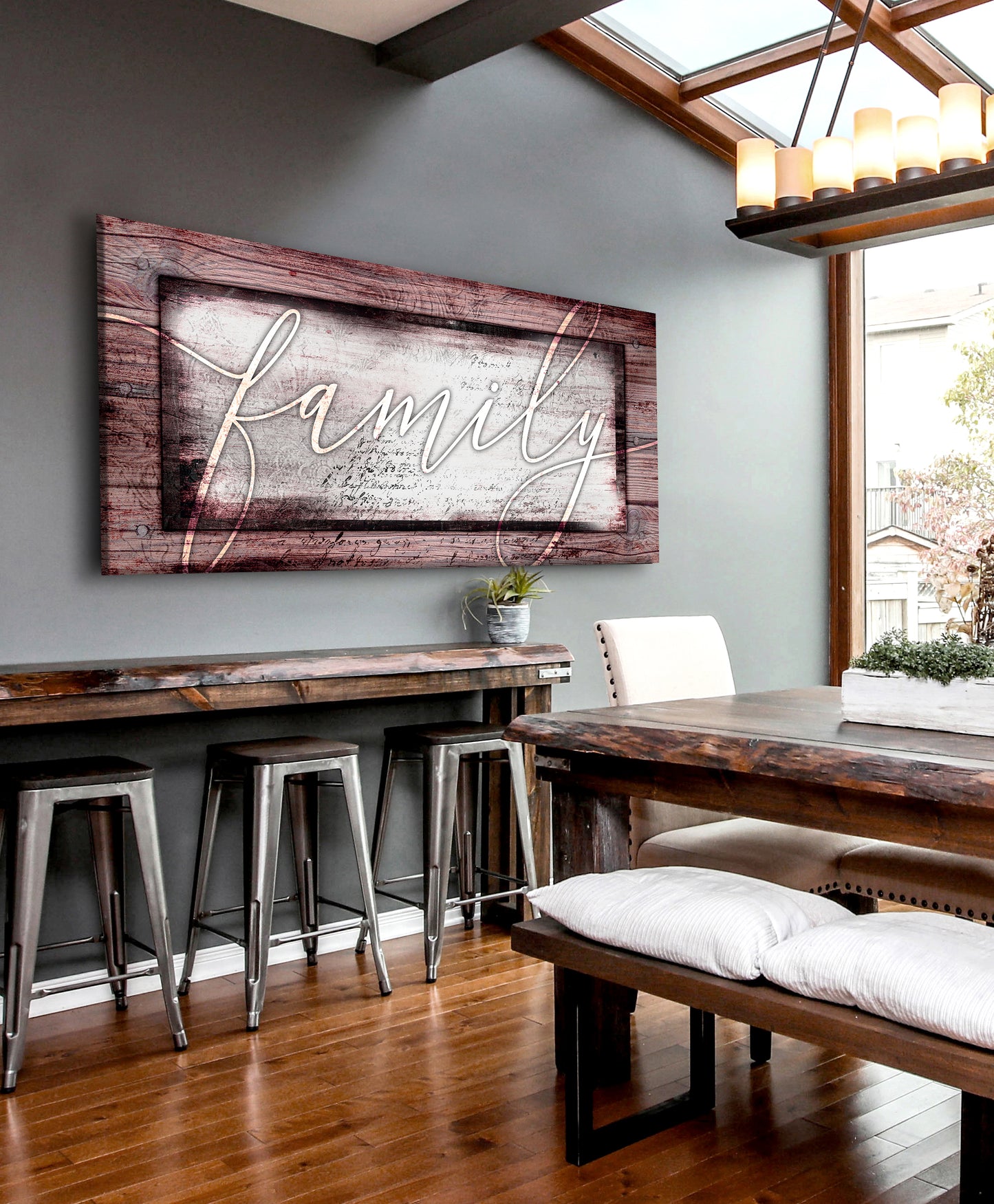 Family Wall Art: Family Word Sign V4 (Wood Frame Ready To Hang)