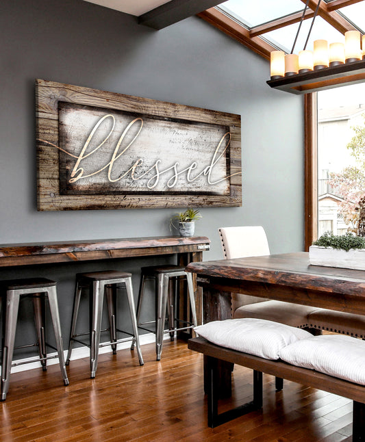 Christian Wall Art: Blessed Word Sign V2 (Wood Frame Ready To Hang)