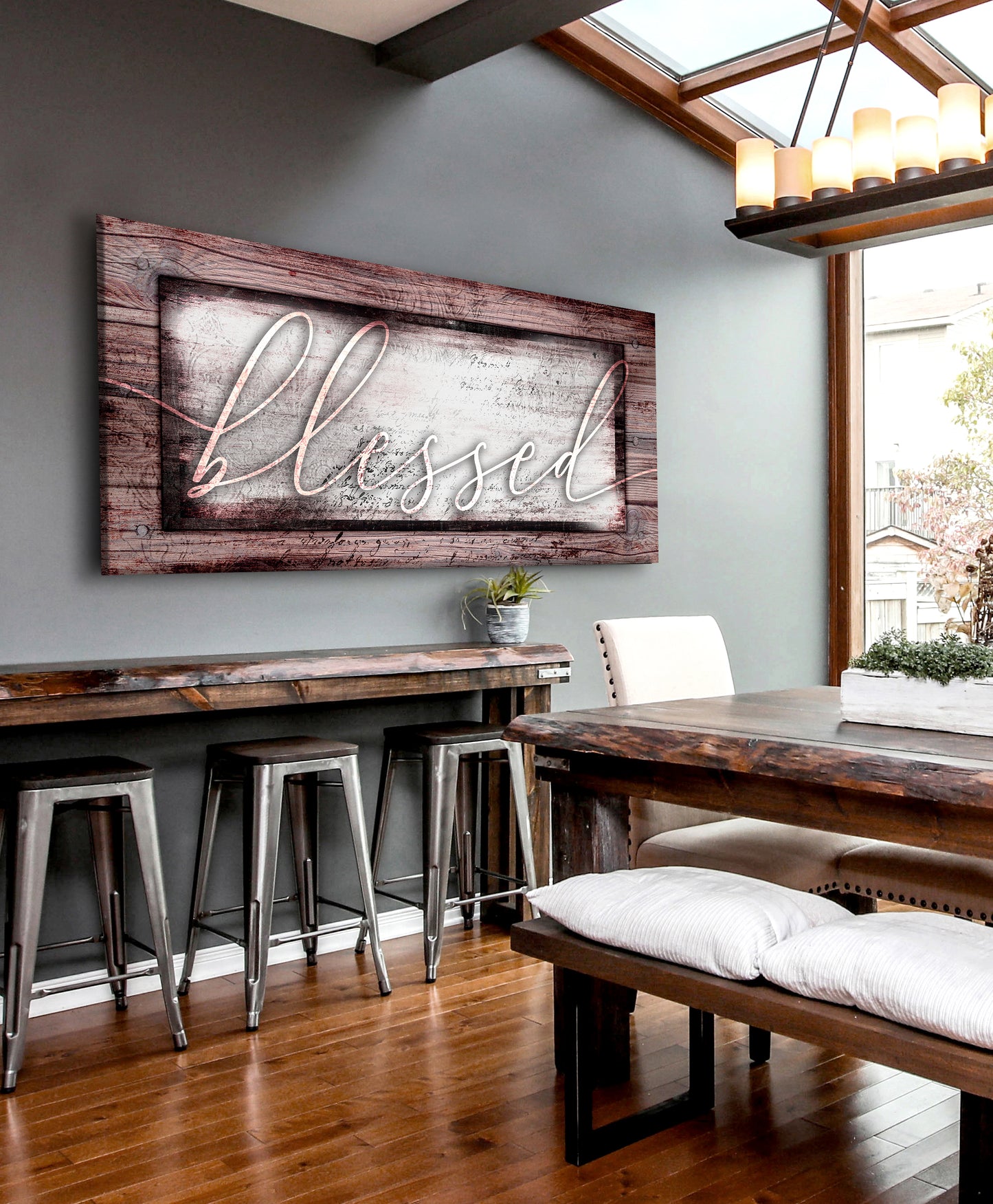 Christian Wall Art: Blessed Word Sign V2 (Wood Frame Ready To Hang)