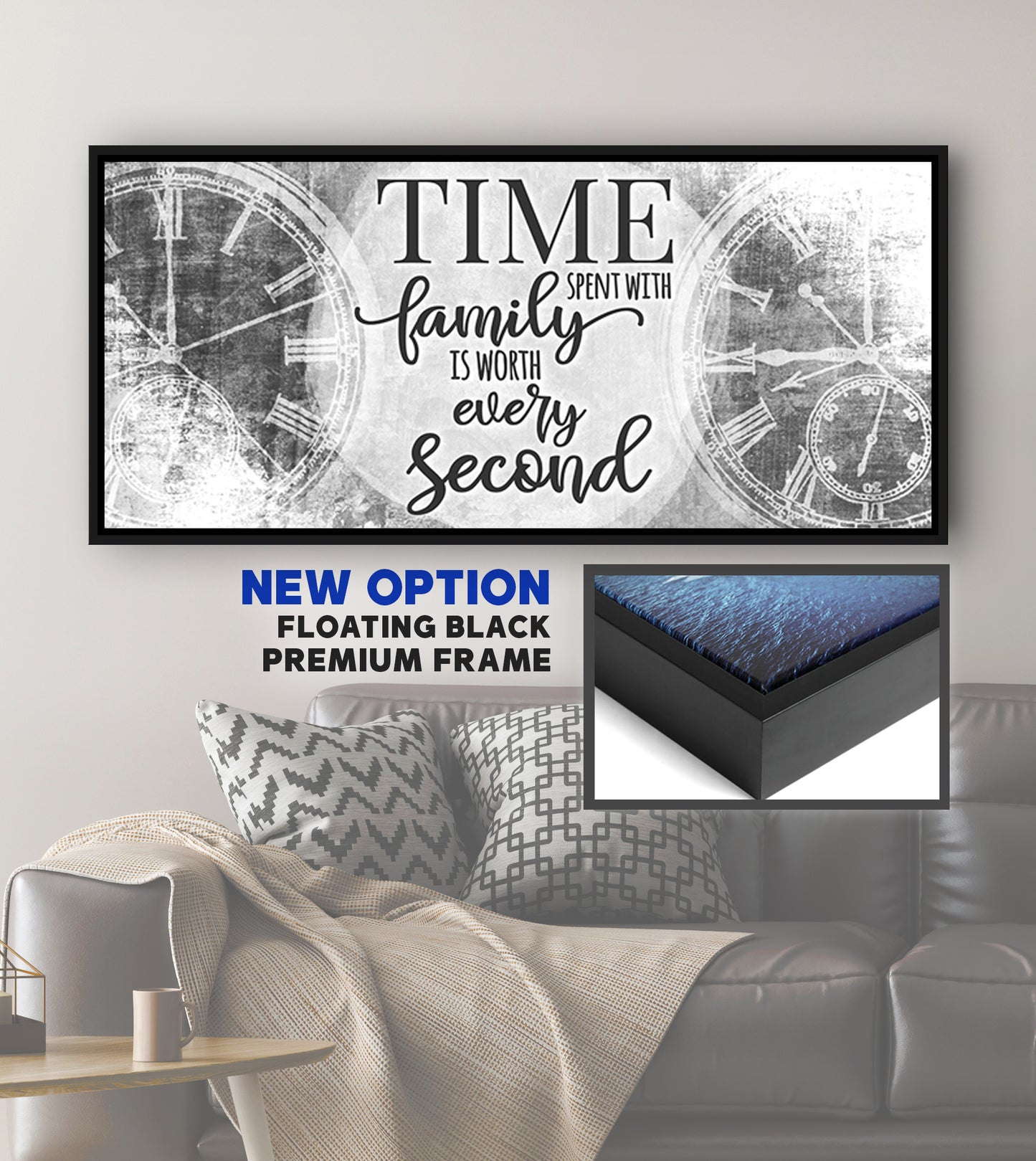 Family Wall Art: Time Spent With Family V2 (Wood Frame Ready To Hang)