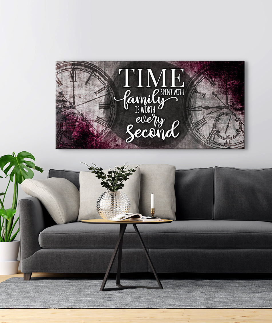 Family Wall Art: Time Spent With Family V2 (Wood Frame Ready To Hang)
