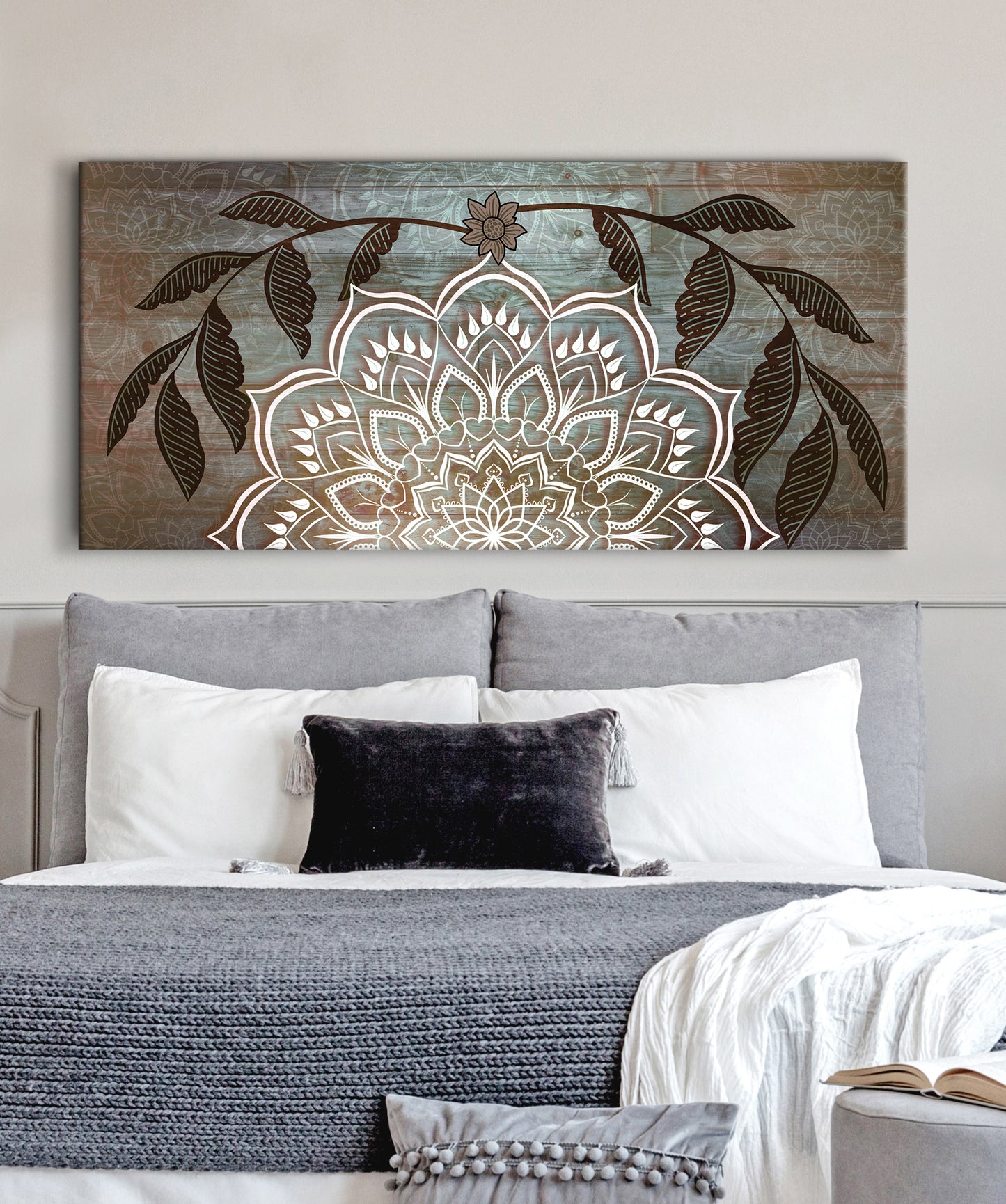 Home Wall Art: Boho Mandala Art V2 (Wood Frame Ready To Hang)
