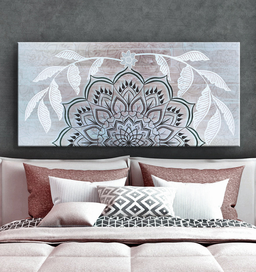 Home Wall Art: Boho Mandala Art V2 (Wood Frame Ready To Hang)