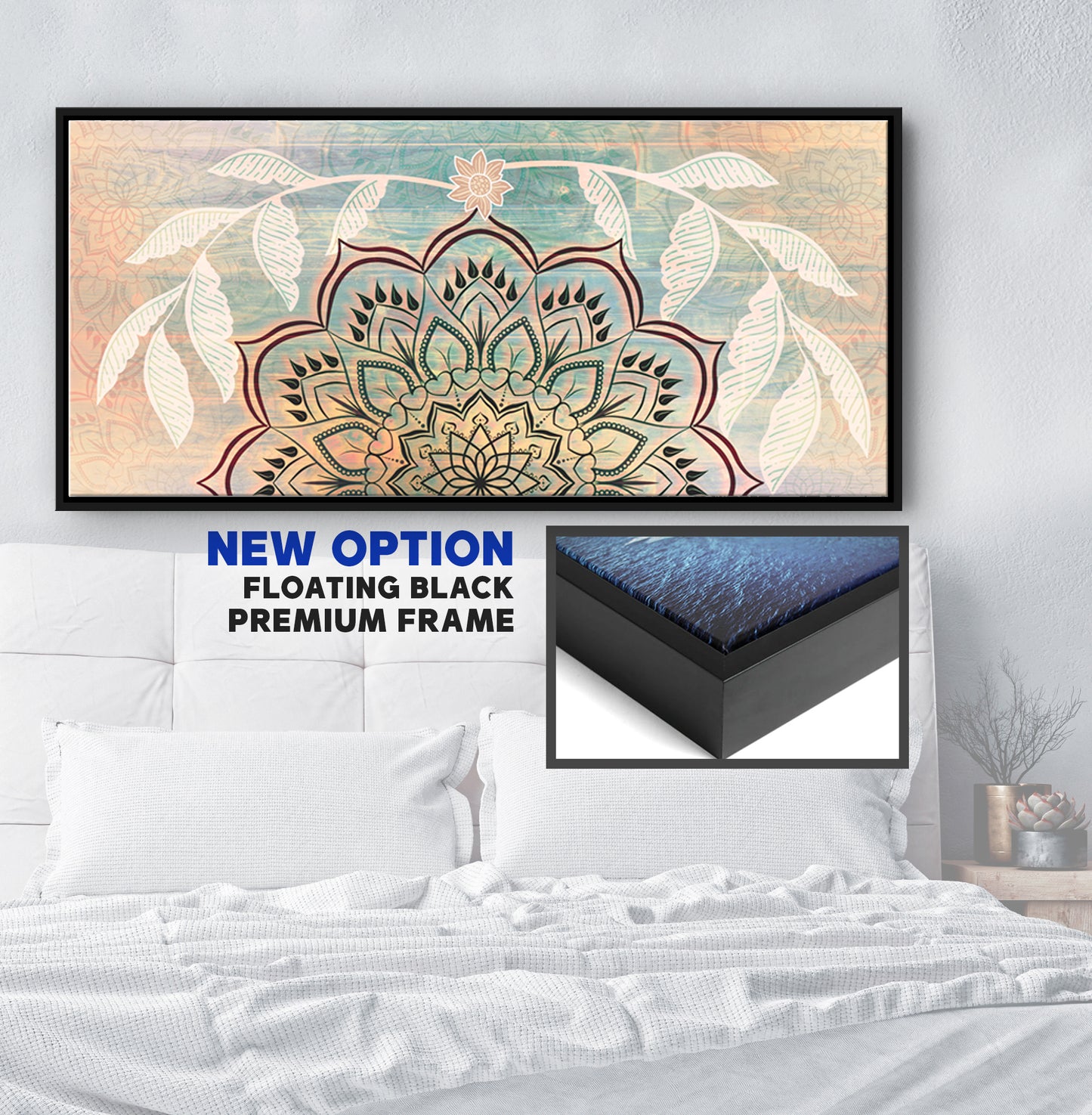 Home Wall Art: Boho Mandala Art V2 (Wood Frame Ready To Hang)
