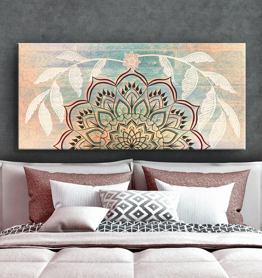Home Wall Art: Boho Mandala Art V2 (Wood Frame Ready To Hang)