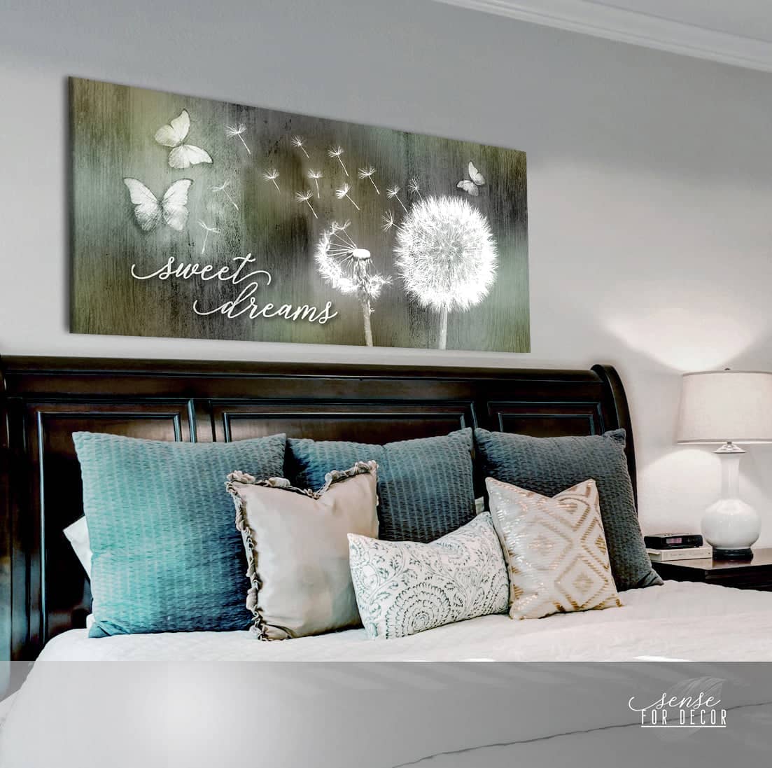 Bedroom Wall Art: Sweet Dreams Dandelion (Wood Frame Ready To Hang)