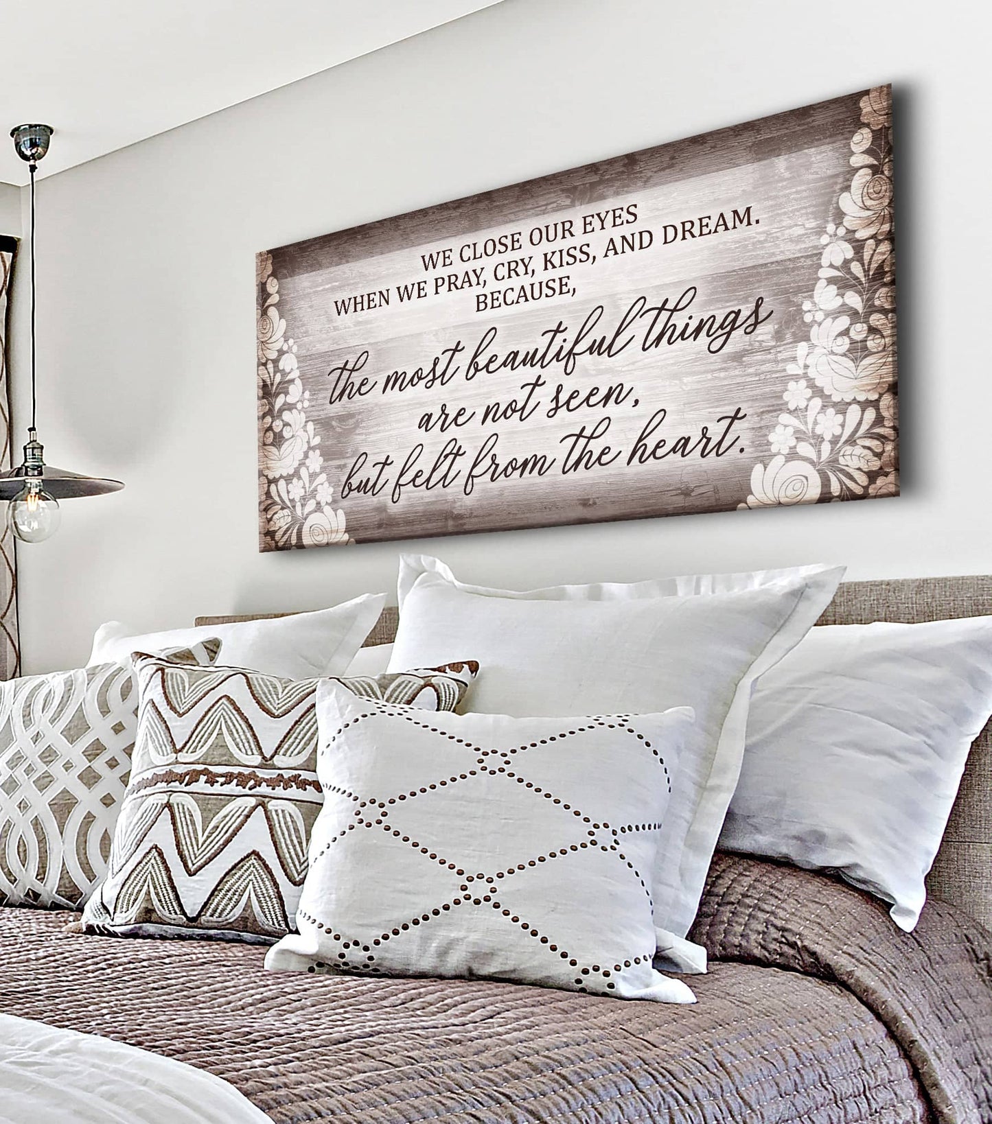 Bedroom Wall Art: We Close Our Eyes (Wood Frame Ready To Hang)