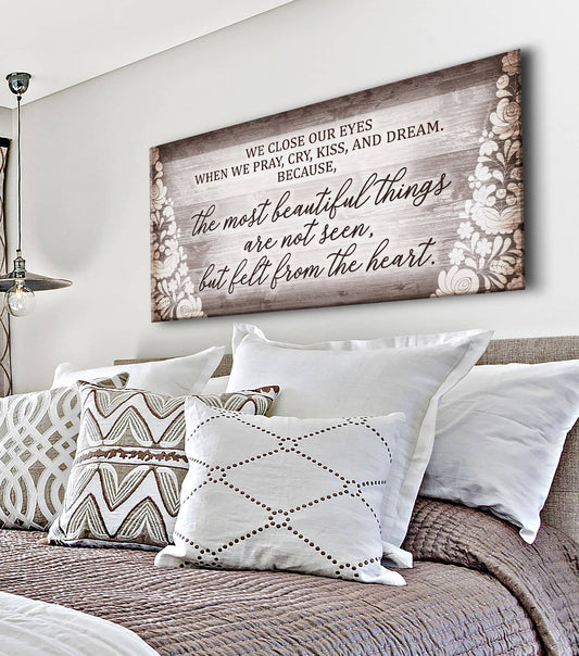 Bedroom Wall Art: We Close Our Eyes (Wood Frame Ready To Hang)