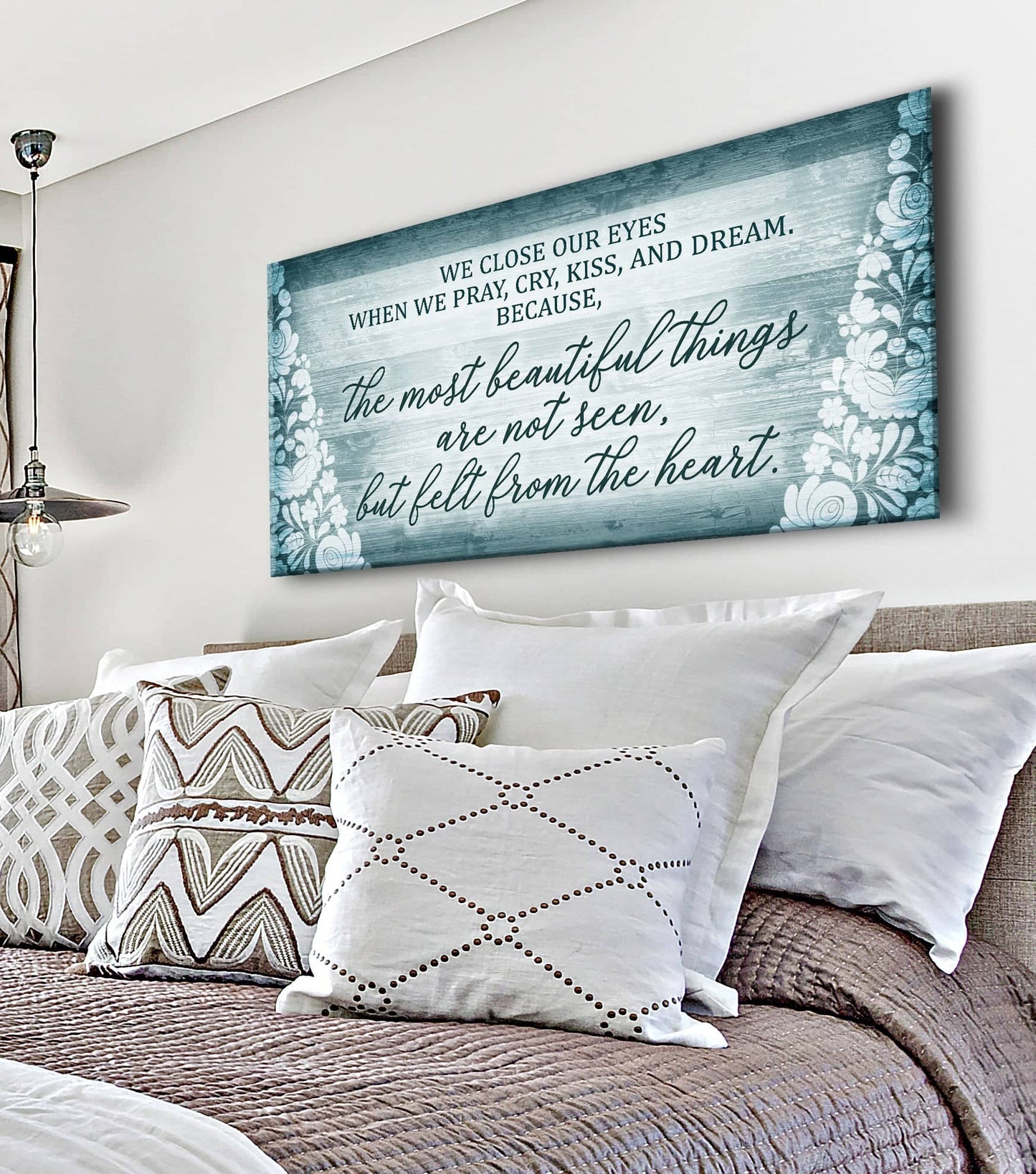 Bedroom Wall Art: We Close Our Eyes (Wood Frame Ready To Hang)