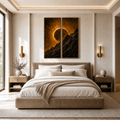 Golden Eclipse Mountain Wall Art – Luxury 2 Panel Sculptural Sunrise Canvas Set