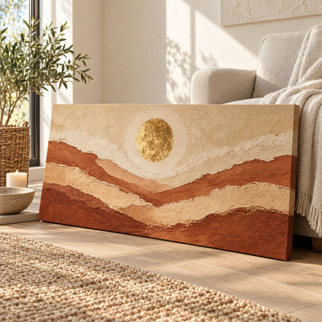 Close view of the torn dune bands and the gold leaf sun