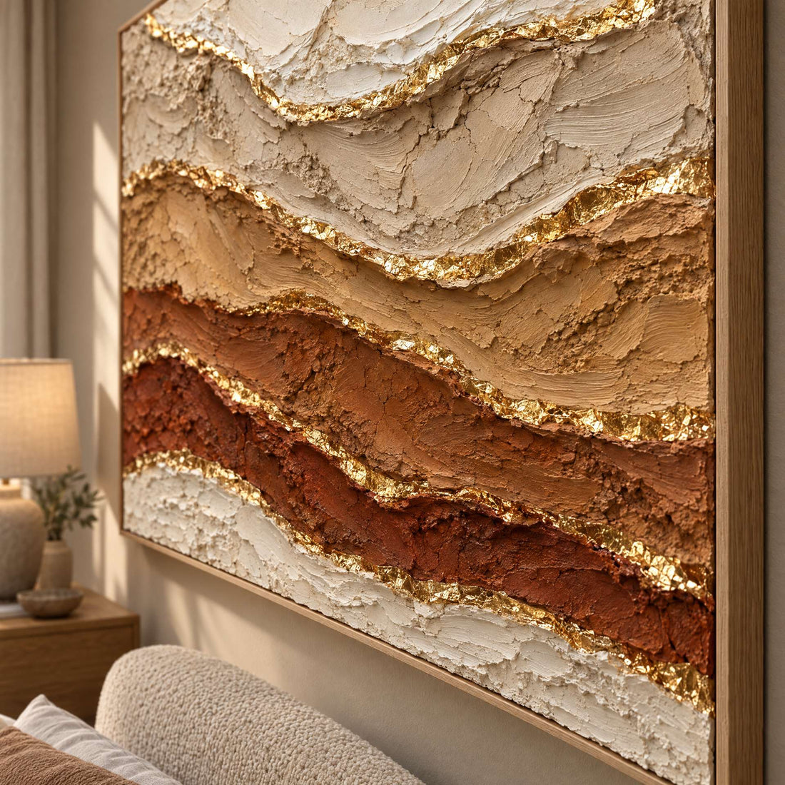 Rust and Gold Wall Art – Oversized Desert Strata Layered Textured Look Canvas for Living Room