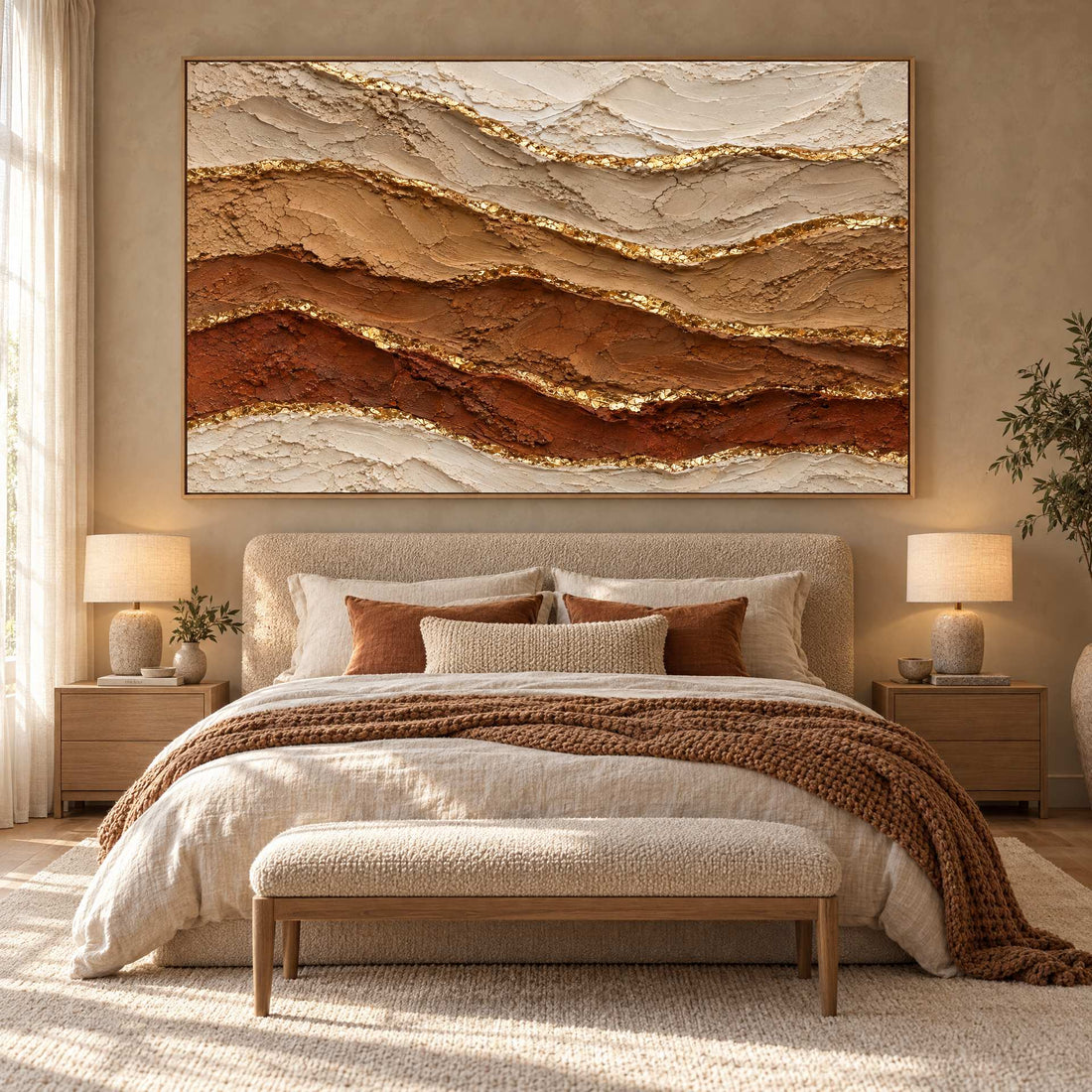 Rust and Gold Wall Art – Oversized Desert Strata Layered Textured Look Canvas for Living Room