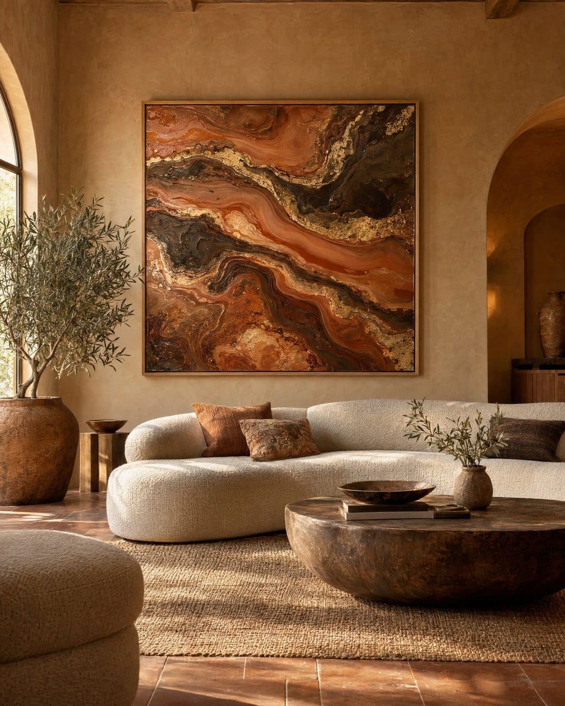 Copper and Gold Wall Art – Oversized Canyon River Textured Look Canvas for Living Room