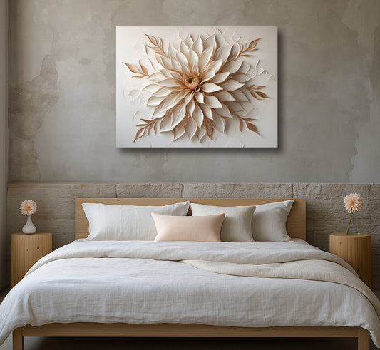 Layered Petal Dahlia Canvas Print – Neutral Floral Wall Art with Textured-Look for Bedroom