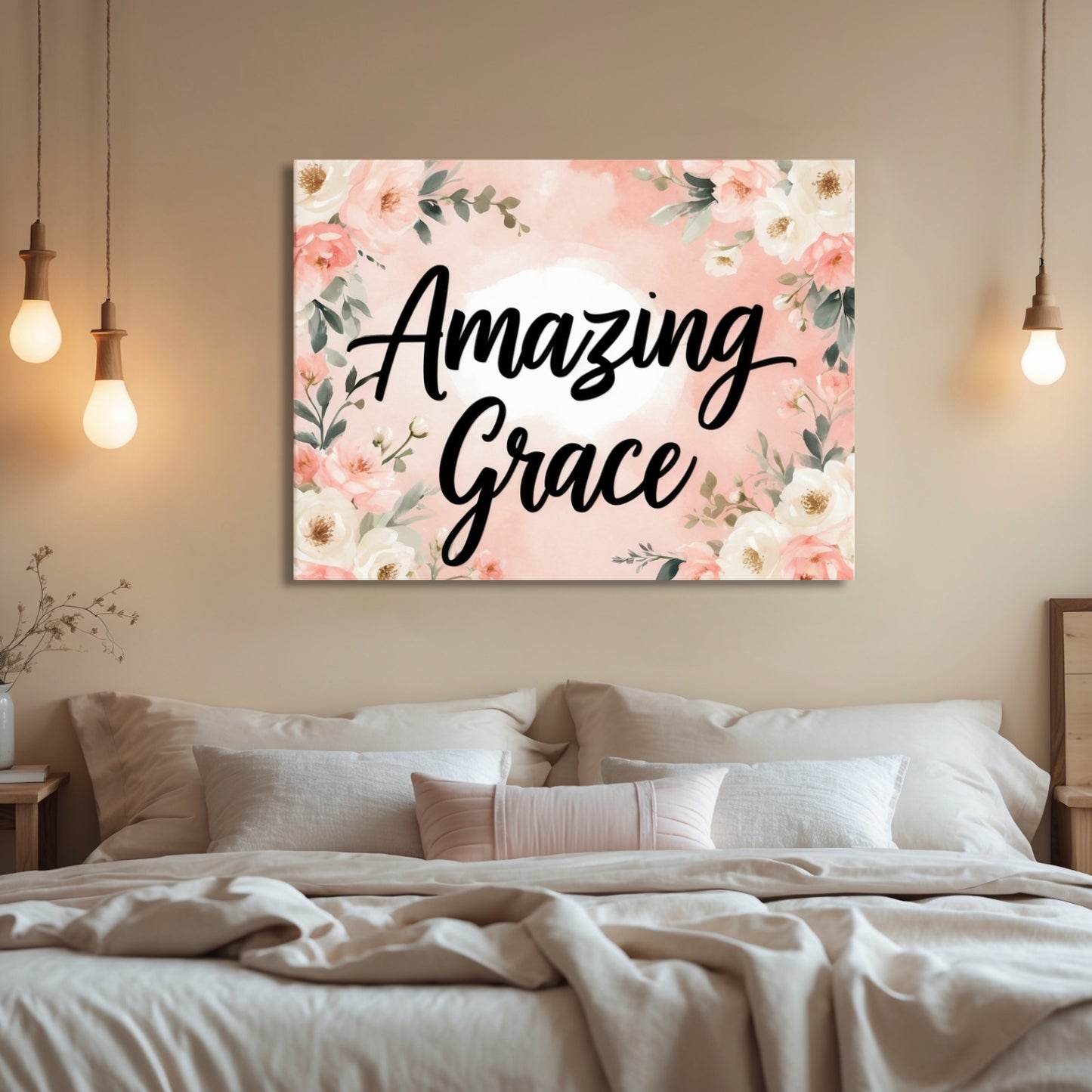Blossoms of Grace – Floral Christian Wall Art in Soft Blush Tones