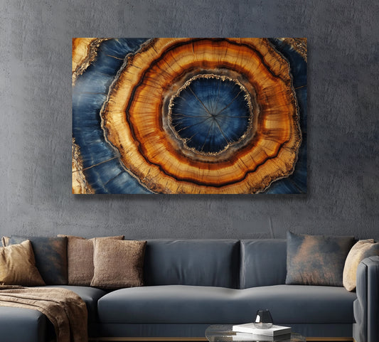 Blue and Amber Wood Grain Wall Art Canvas