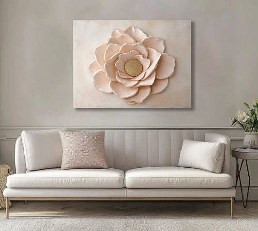 Blush Bloom Grace – Pink Flower Canvas Wall Art with Gold Center