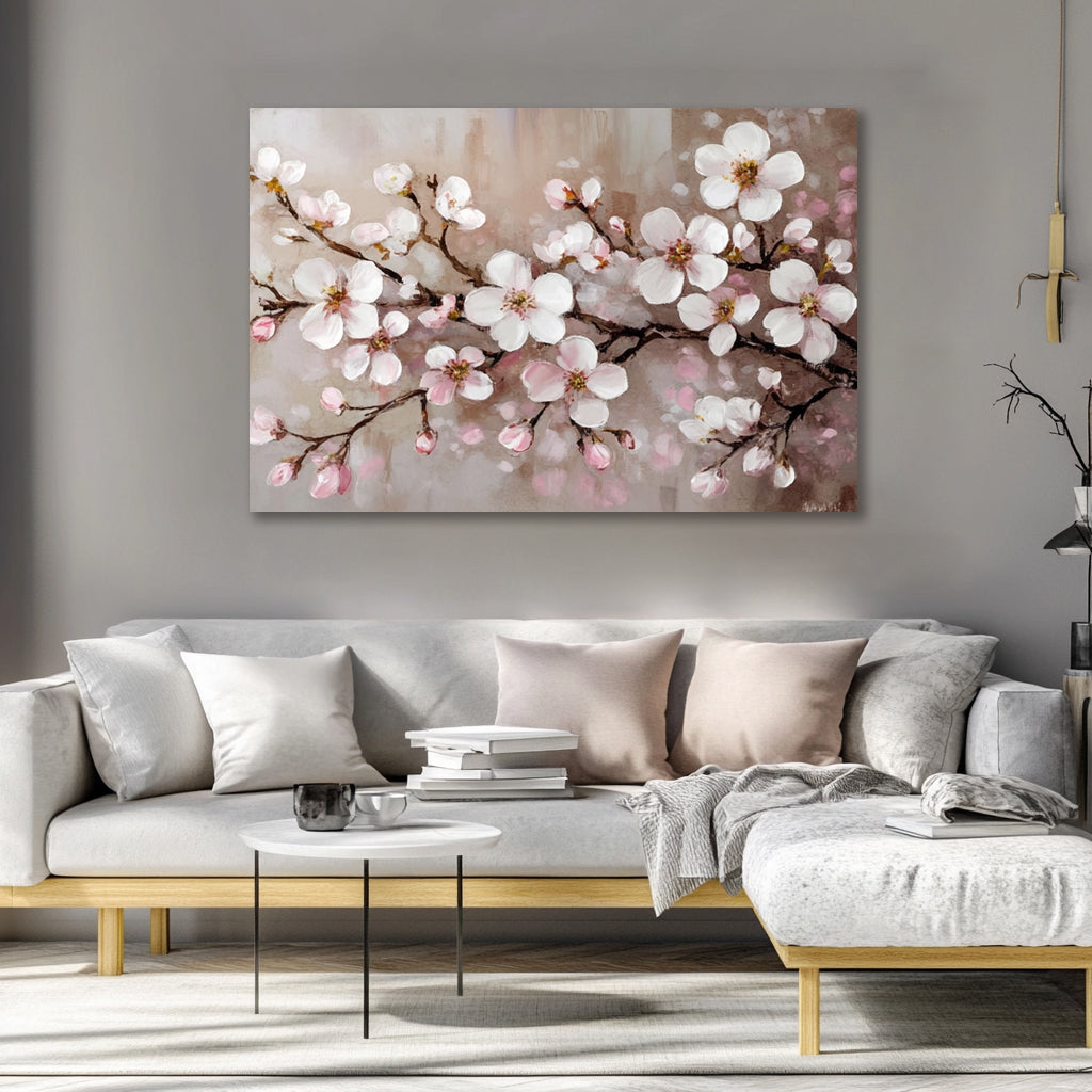 Blush Cherry Blossom Harmony – Elegant Floral Canvas Wall Art