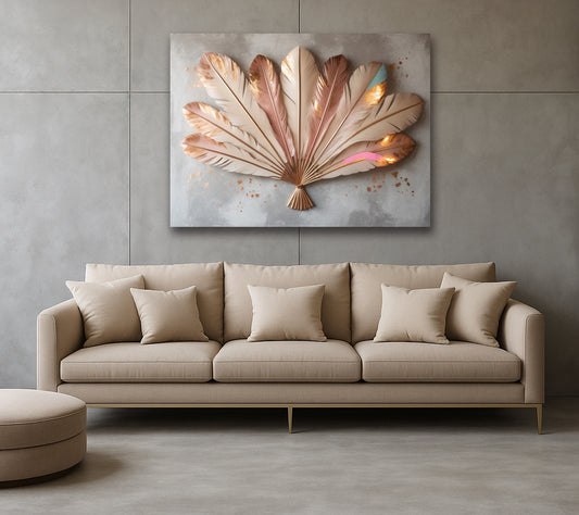 Blush Feather Harmony – Textured Look Canvas Wall Art