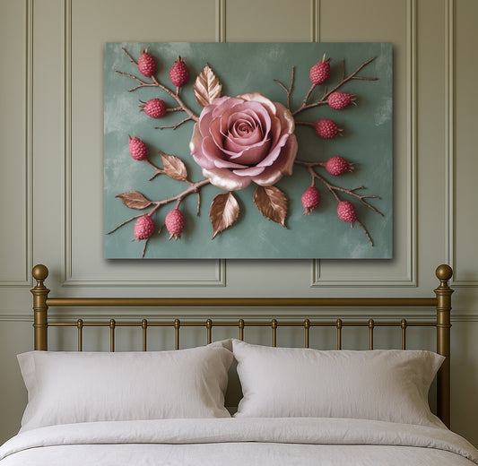 Blush Rose Harvest – Botanical Canvas Print (Flat Illusion Design)