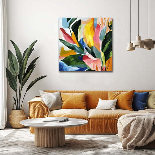 Botanical Symphony – Colorful Abstract Leaf Canvas Wall Art