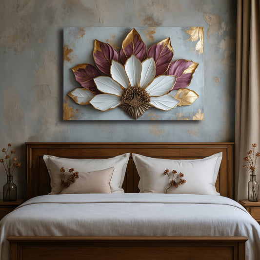 Burgundy Bloom Canvas Print – Elegant Floral Wall Art with Sculpted Look (Flat Canvas)