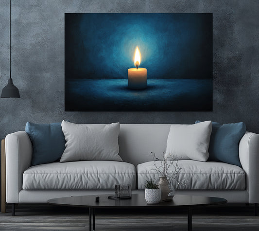 Candlelight in Blue – Minimalist Spiritual Canvas Wall Art