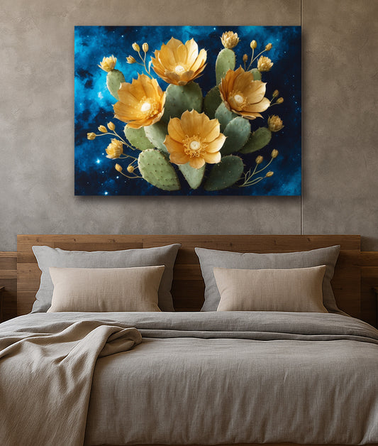 Celestial Bloomscape – Prickly Pear Cactus Floral Canvas Print