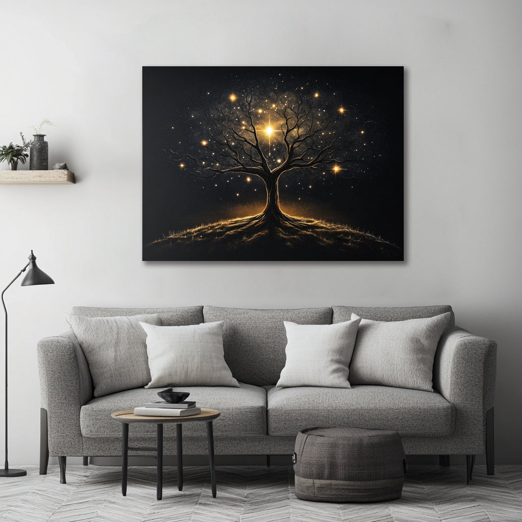 Celestial Roots – Glowing Tree of Stars Canvas Wall Art